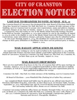 Election Notice: Last Day to Register, Mail Ballot Application Deadline & Drop Boxes